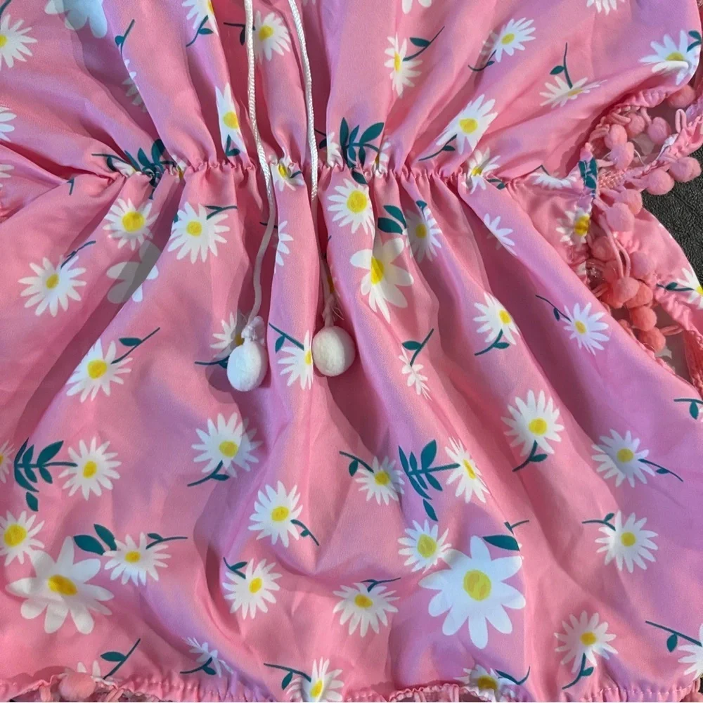 Baby Pink Floral Swim Coverup and Swimcap